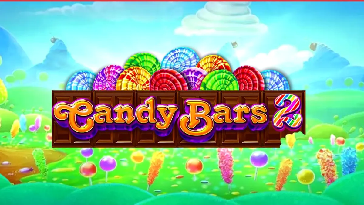 Interface colorida e vibrante do jogo de slot Candy Bars 2 com tema de fábrica de doces
